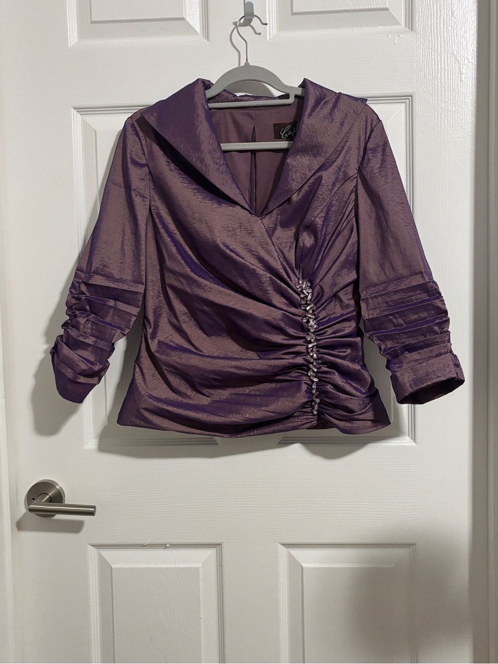 Camille La Vie Purple Ruched Shimmer Blouse Size 14 Y2K